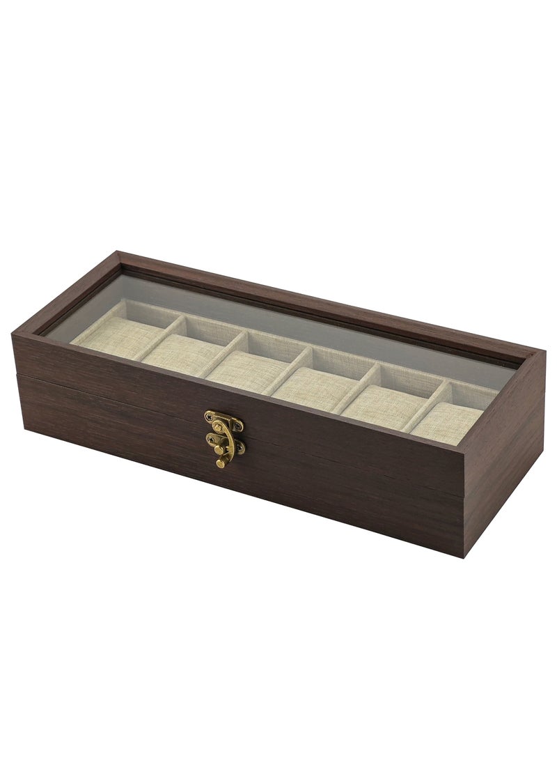 BIG CLICK Luxury 6-Slot Solid Wood Watch Box Holder Organizer with Glass Display Top for Men - Image 1